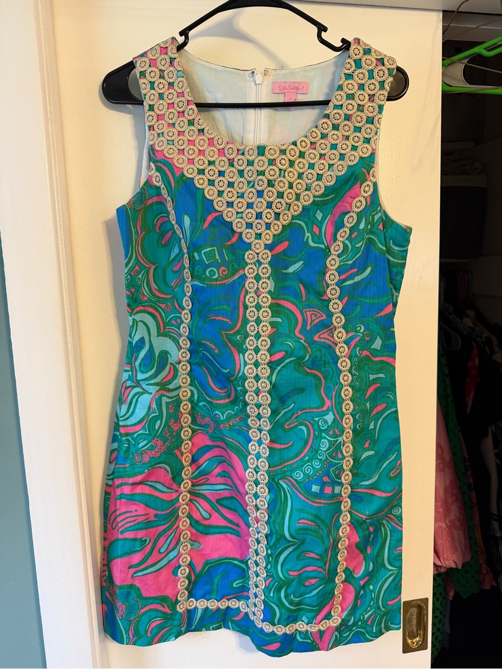 Lilly Pulitzer Turquoise & Pink Embellished Shift Dress